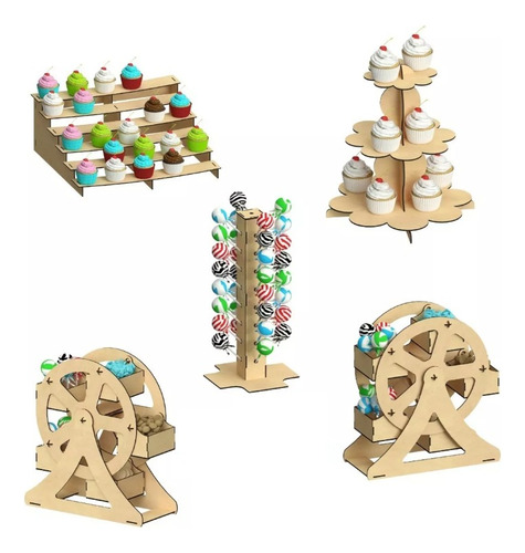 Kit Para Mesa De Dulces Cupcakes 5 Piezas Mdf - Rge02