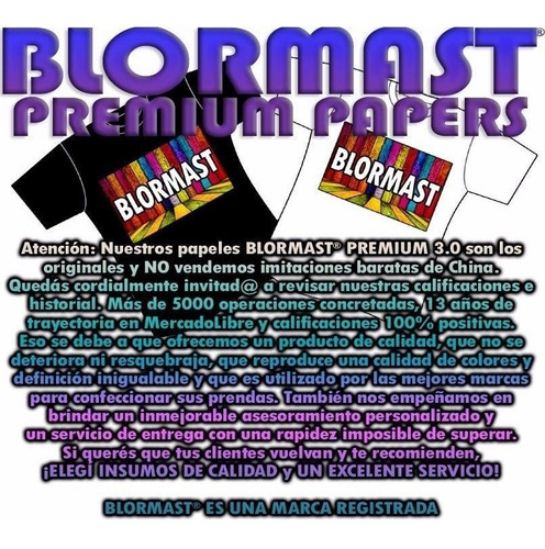 Imagen 6 de 10 de Papel Transfer Blormast Classic Oscura 10 Hojas A4 + 2 Teflonados Termicos - Colores 100% Intensos Definición Hd