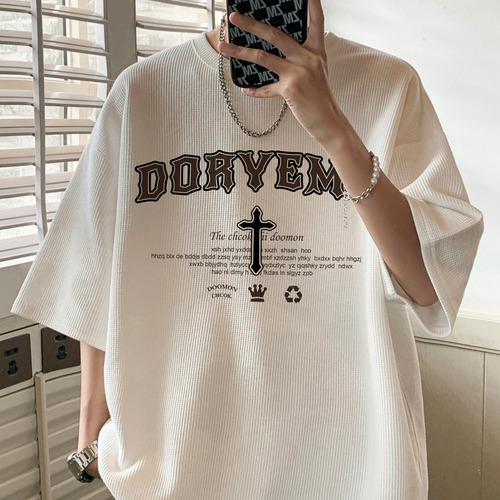 Playera De Manga Corta Con Estampado De Gofres, Playera Ex