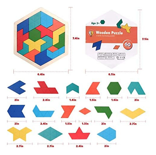 Vanmor Rompecabezas Hexagonal De Madera Tangram Para Niños '