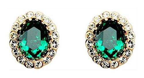 Gold Plated Oval Shaped Elementos De Swarovski Vidrio Verde.