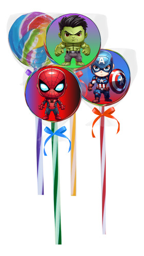 Paleta Raqueta Sticker Héroes Colores 100pz Día Del Niño