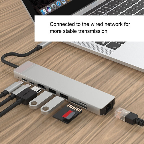 Imagen 6 de 8 de Hub 8 En 1 Usb C 3.0 Hdmi 4k Puerto Ethernet Sd Micro Mac Pc