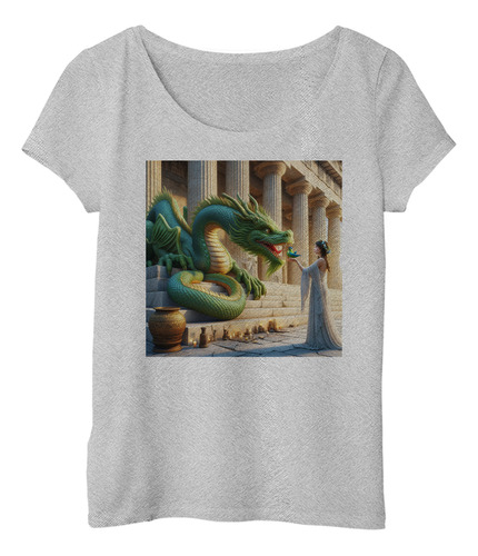 Remera Mujer Antigua Grecia Mujer Dando De Comer A Dragon M2