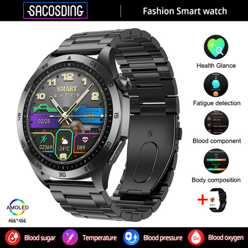 Blood Sugar Smart Watch 2024 Bezel Steel Black Reloj inteligente para hombre