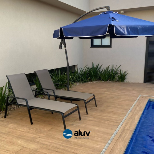 Kit 2 Espreguiçadeiras Piscina Jardim Aluv Móveis Alumínio Preto E Tela Fendi