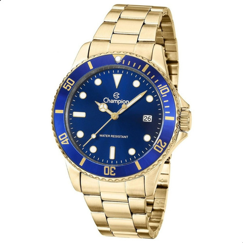 Relógio Champion Masculino Dourado Azul Original Prova Dagua