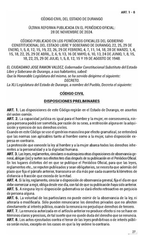 Legislación Esencial Civil De Durango 2025. Código Civil Y Leyes Complementarias En Materia Civil