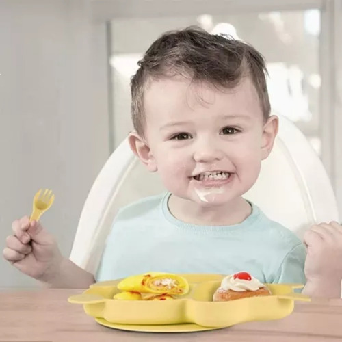 Set De Cubiertos Para Bebés Silicona Plato Antideslizante