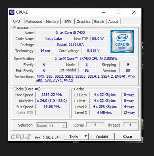 Procesador Intel Core I5-7400 De 4 NĂșcleos 3.5ghz (Usado)
