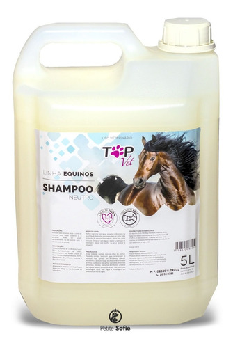 Shampoo Para Cavalo Neutro Sem Sal 5l Todas Pelagens Equino Premium Concentrado Top Vet