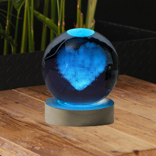 Luz Nocturna De Bola De Cristal Con Base De Madera, 8cm