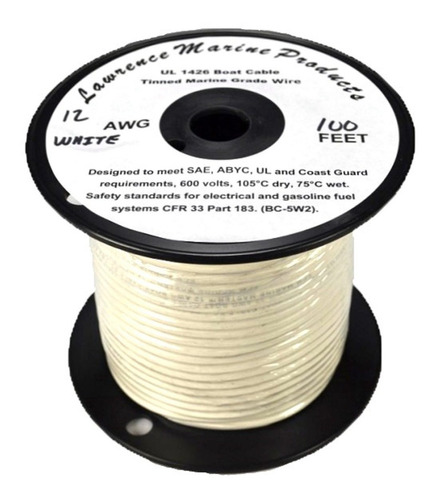 12 Awg Estañado Marine Primaria Blanco 100 Pies