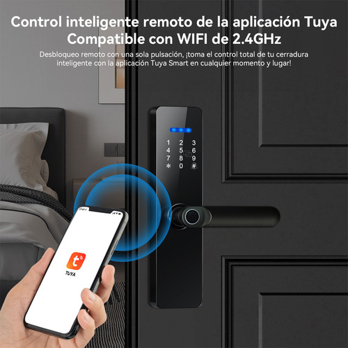Chapa cerradura inteligente electrónica tuya con wifi derecha/izquierda 5 maneras códigos huellas llave tarjeta tuya app Android IOS espesor de la puerta recomendado 40-65MM