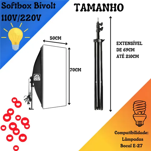 Softbox Vibe Shoot 50x70cm Tripé 2.10m para Estúdio Fotográfico e...