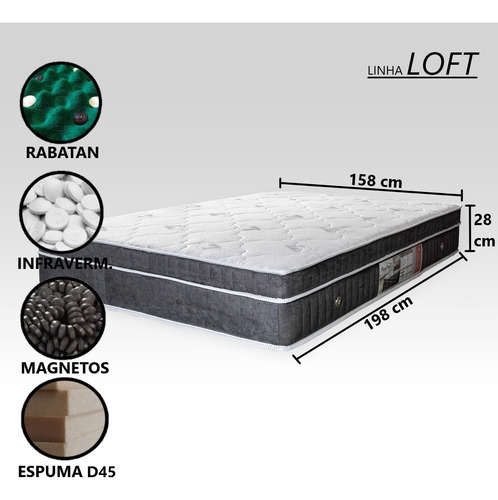 Colchão Magnético D45 Queen 2 Kits Massageadores Cromo Bio Cinza-escuro