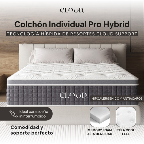 Colchón Individual Pro Hybrid Tech-memory Foam Cloud