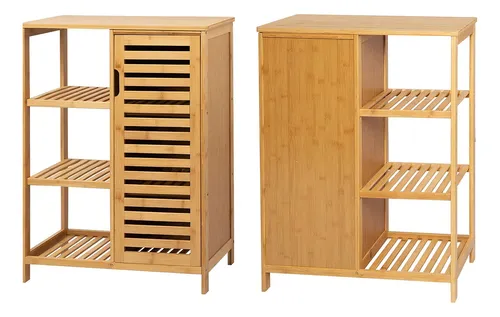 Mueble Organizador Para Baño Badecor, Madera De Bambú, Excelente Calidad, 3 Estantes Con Puerta - Alto 87cm