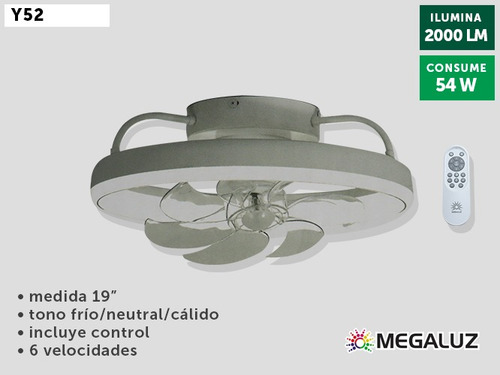 Lampara Ventilador De Techo Aspas Ocultas Iluminacion 30501 50 Cm 60 Hz Blanco Trasparente Plástico 7