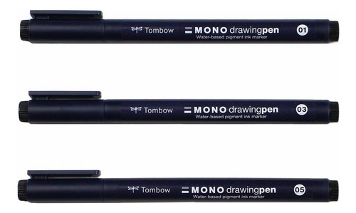 Kit 3 Pzas Pluma Dibujo Tombow Sketch Monopluma Tinta Negra Color Del Exterior Negro