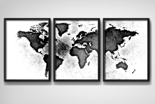 Set 3 Cuadros Mapamundi Mapa Mundo Brs1 Decoracion Oficina