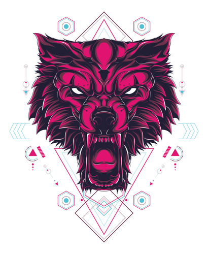 Taza Con Diseño De Lobo Geométrico Color Magenta