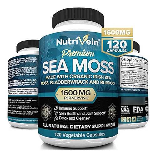 Nutrivein Organic Sea Moss 1600mg Plus Fucus & Burdock - 120