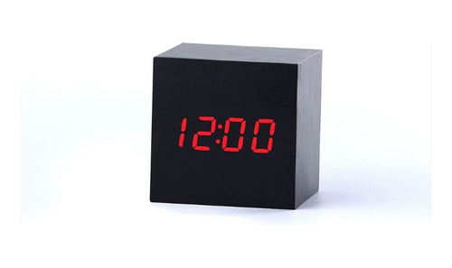 Relógio Digital De Mesa Led Madeira Cubo Pequeno Rf-008