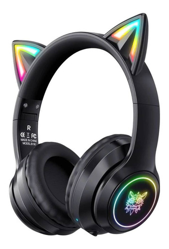 Fone de ouvido over-ear gamer sem fio Onikuma B90 preto com luz  rgb LED