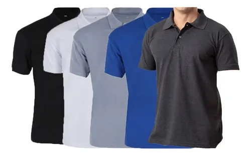 Kit5 Camisa Polo Lisa Masculino Varias Cores
