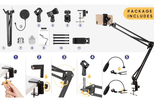 Imagen 2 de 10 de Brazo Soporte Ajustable Para Micrófono / Cámara / Teléfono