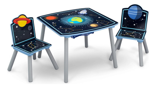 Set Infantil De Mesa Mesita Con 2 Sillas Sistema Solar Niño