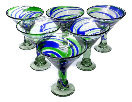 Set De 6 Copas Martini Hilo Jalado Bicolor - Vidrio Soplado