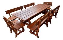 Comprar Mesa Y Bancos Rusticos En Madera Para Barbacoa Jardín