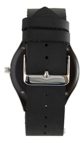 Imagen 2 de 10 de Reloj Madera Correa Cuero Negro Marcadores Numéricos