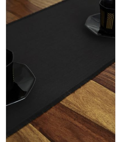 Camino De Mesa De Lino Negro 35 X 152 Cm Lavable