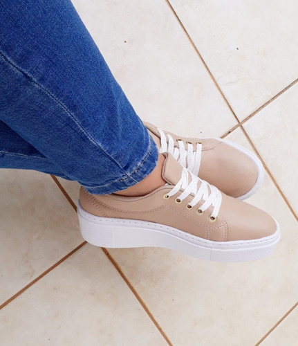 Imagem 5 de 6 de Kit Tênis Feminino Flatform Sola Alta Nude + Chinelo Slide