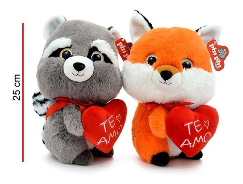 Imagen 6 de 6 de Peluche Mapache Y Zorro Con Corazon Te Amo 25cm Phi Phi Toys