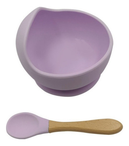 Plato Bowl  Cuchara De Silicona Y Madera Morado Bebé Niña