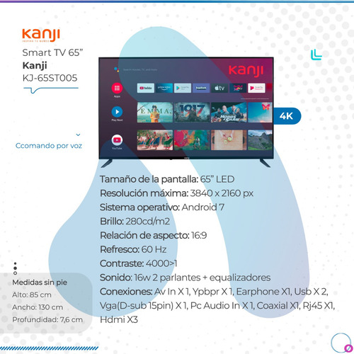 Smart Tv Kanji 65 Uhd 4k Android Tv Led Kj-6xst005