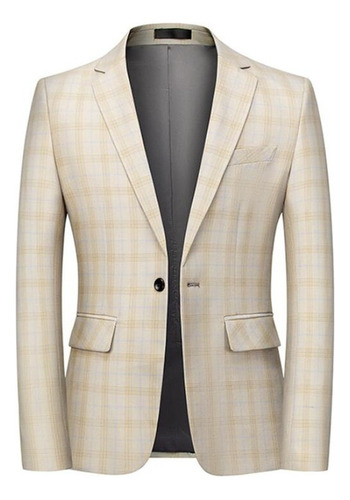 Blazer Casual A Cuadros Para Hombre, Traje Ajustado De Ingla