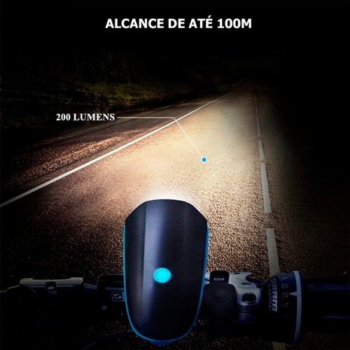 Lanterna Bike Farol Led C/ Buzina Bicicleta Recarregável Usb
