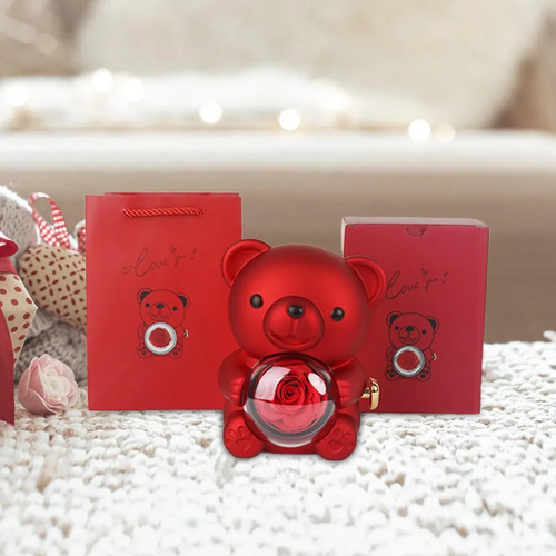 Caja De Rosas Con Flores Eternas Y Regalo Con Oso Abatible