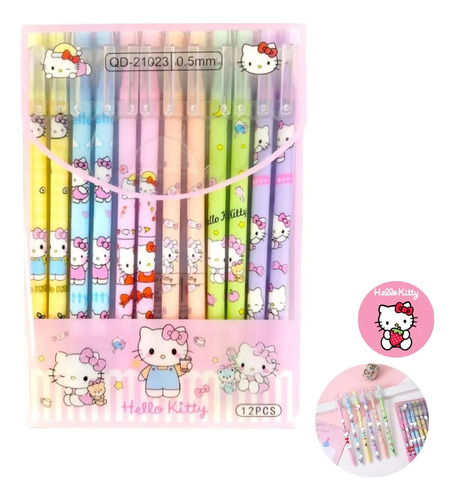 Bolígrafos Y Plumas Set De 12 Pzas Hello Kitty Y Sus Amigos Azul Rosa