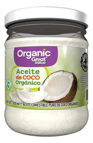 2 Pza Aceite De Coco Great Value Orgánico 420 Ml
