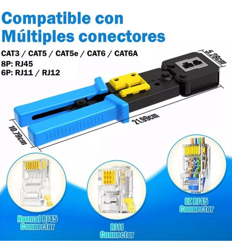 Crimpeadora Rj45 +50 Conectores Cat6 22cm Par Trenzado