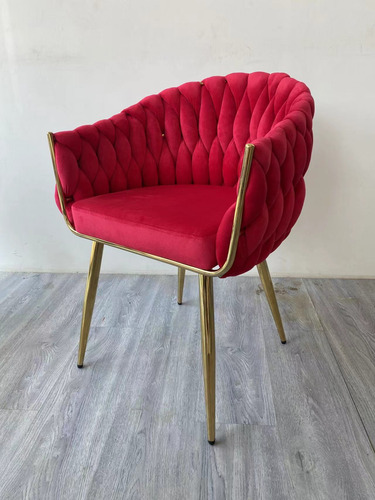 Set 2 Sillas Comedor Dapri Patron Tejido Elegante Moderno Tejida Terciopelo Dorado Vino