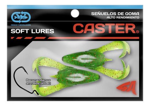 Imagen 2 de 3 de Señuelos Goma Caster Antienganche Big Frog Verde Claro 2u