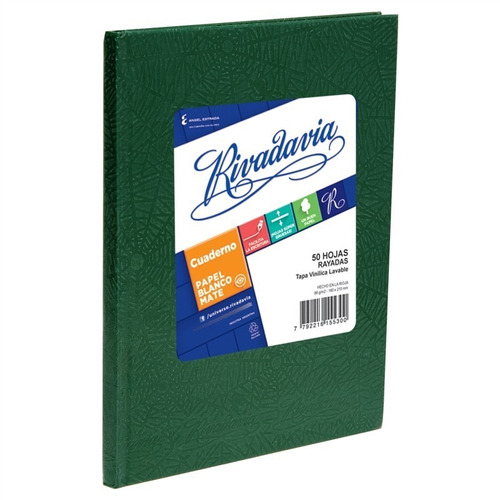 Cuaderno Rivadavia Tapa Dura X 50 Hojas Rayado Verde