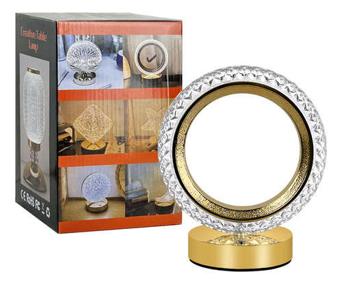 Lámpara De Cristal Mesa Decoración Luz Noche Usb Recargable Estructura Oro Pantalla Transparente